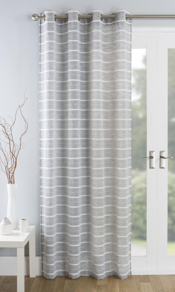 antigua grey striped door curtains